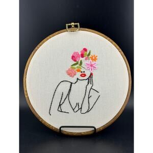 Handmade Finished Embroidery - Woman with Floral Crown